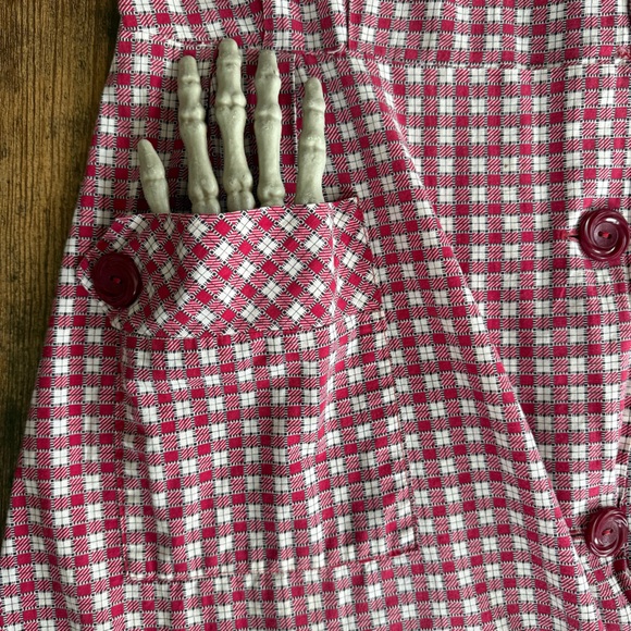 Vintage 40s Princess Peggy Red Microplaid Full Button Day Dress ~ Size Medium - Picture 6 of 8